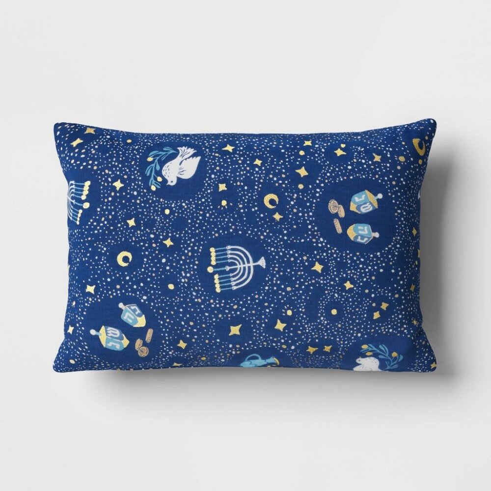 NEW! Hanukkah Icon Pattern Lumbar Throw Pillow Dark Blue - Threshold -